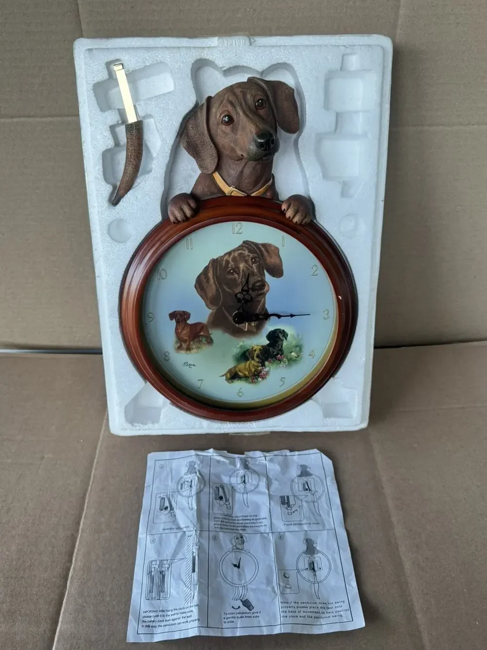Bradford Exchange Very Rare Linda Picken Dachshund Dog Wall Clock w/Wagging tail